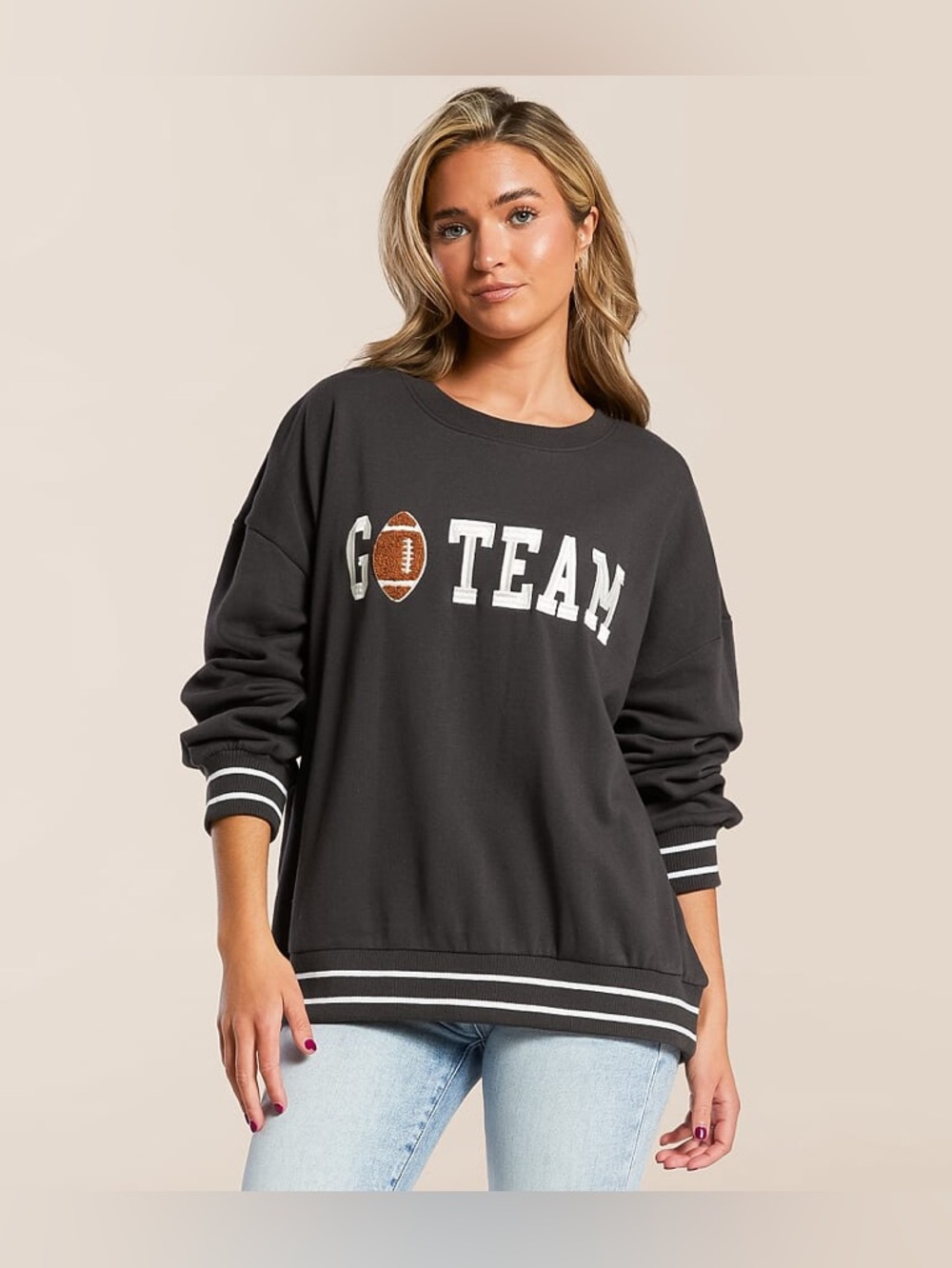 Z Supply Black 'Go Team' Graphic Crewneck Sweatshirt